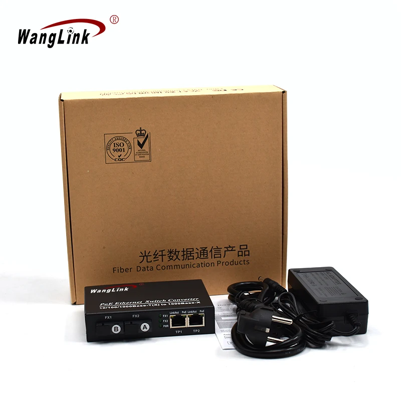 Wanglink Poe Медиаконвертер Gigabit с 2 Порта 1000Base-X 2 Порта 10/100/1000baset PoE Оптичен Комутатор 48 За IP Камери за видео наблюдение5