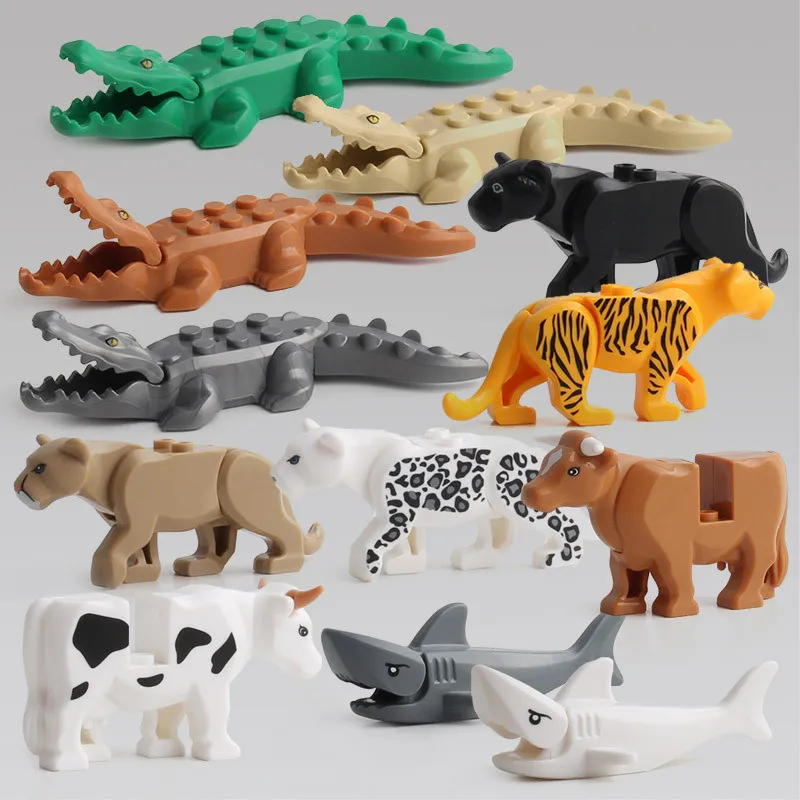 Градивни елементи за животни, крокодил, Гепард, говеда, акула, тухли, направи си сам, ферма, зоологическа градина, градски аксесоари, ранно развитие на играчки за детски подаръци0