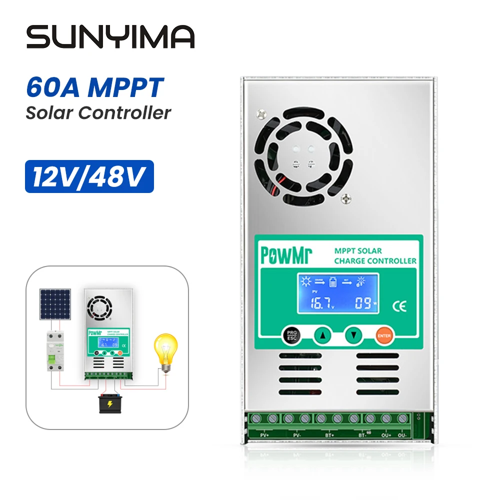 SUNYIMA MPPT 60A Контролер на заряд на слънчеви батерии Регулатор за соларни панели 12v/48 В оловно-киселинен регулатор натоварване, батерии, Регулатор на входния панел0