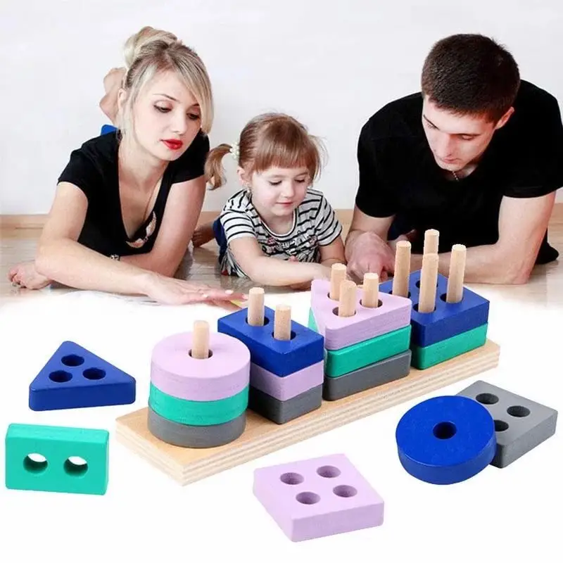 Играчка Монтесори, дървени строителни блокове, забавни играчки за началото на обучението, цвят, форма, подходящи детски играчки-пъзели за деца, момчета и момичета1