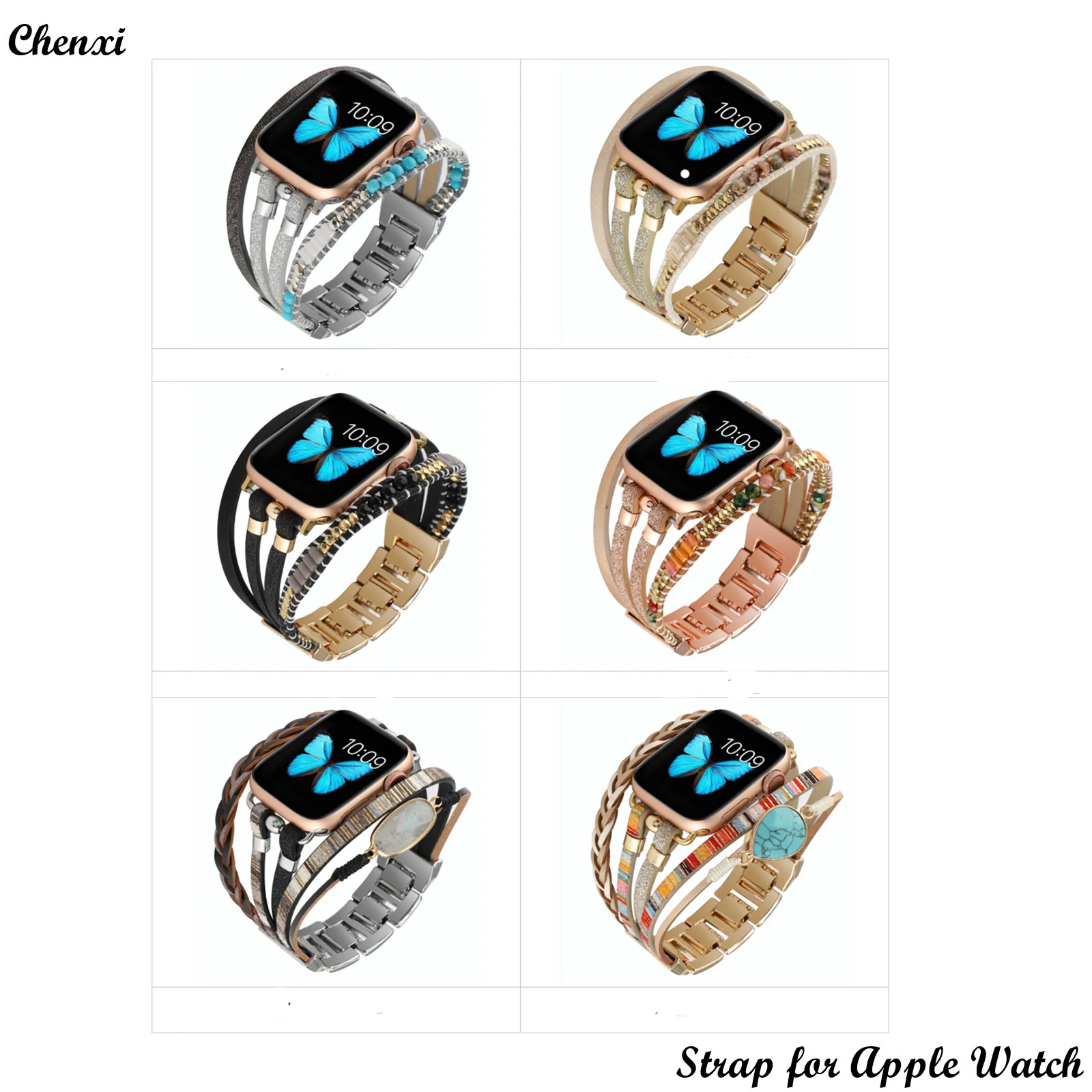 Каишка от неръждаема стомана за Apple Watch, каишка с украшение, гривна-верига за Iwatch Ultra series87654321SE, гривни с камъни за жени на китката0