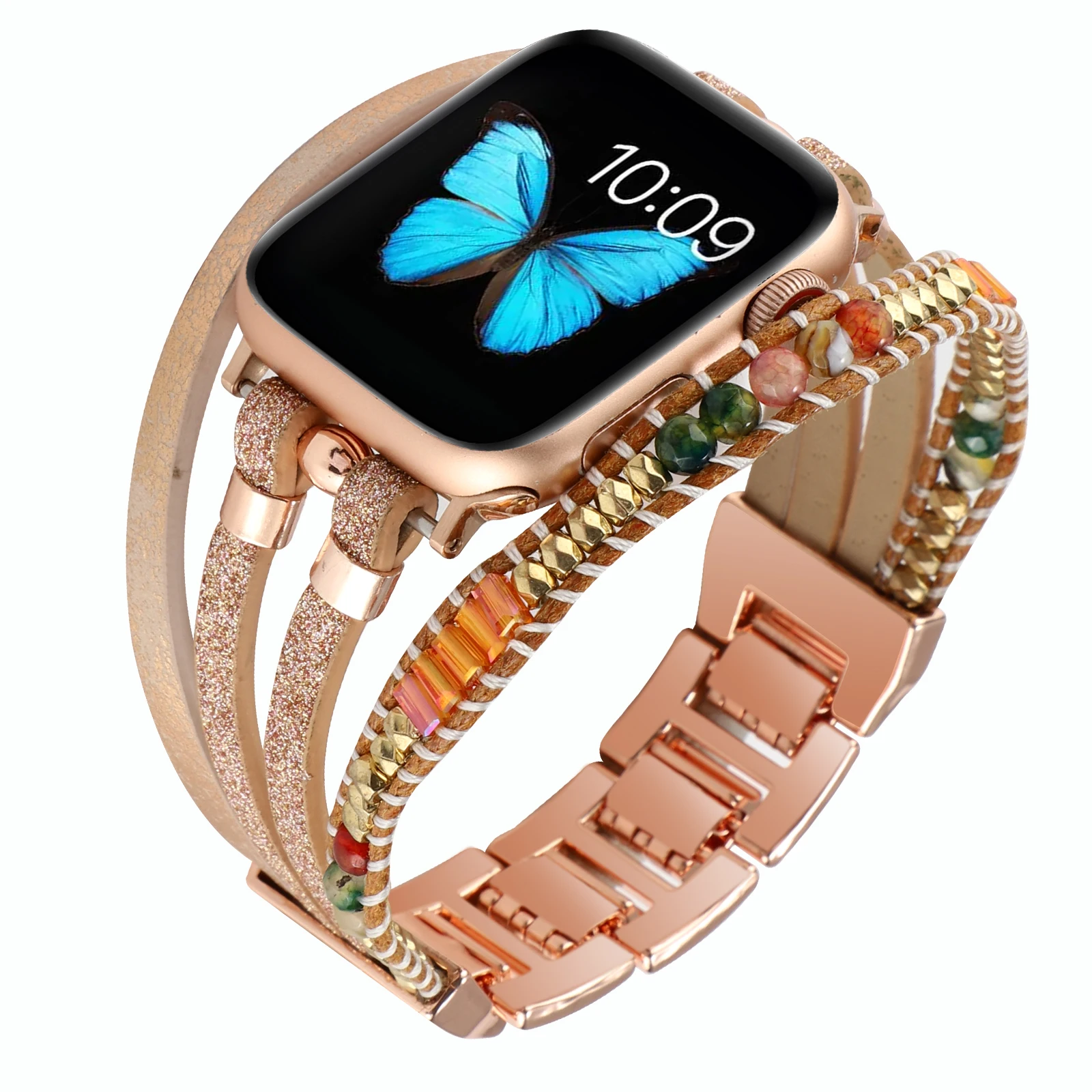 Каишка от неръждаема стомана за Apple Watch, каишка с украшение, гривна-верига за Iwatch Ultra series87654321SE, гривни с камъни за жени на китката2