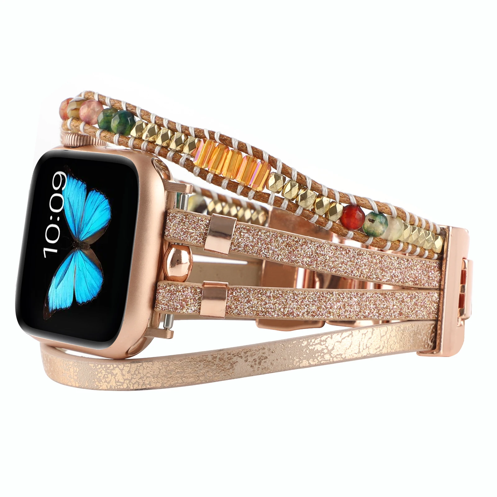 Каишка от неръждаема стомана за Apple Watch, каишка с украшение, гривна-верига за Iwatch Ultra series87654321SE, гривни с камъни за жени на китката4