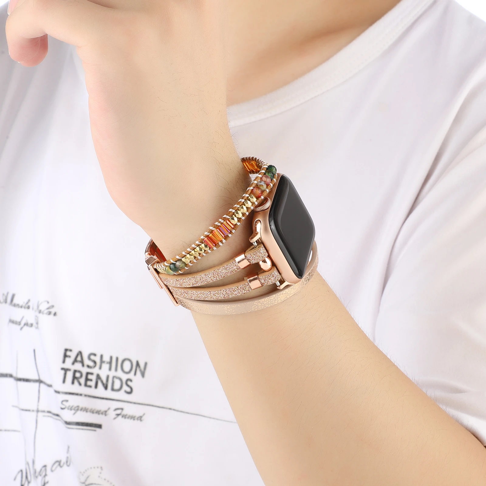 Каишка от неръждаема стомана за Apple Watch, каишка с украшение, гривна-верига за Iwatch Ultra series87654321SE, гривни с камъни за жени на китката5