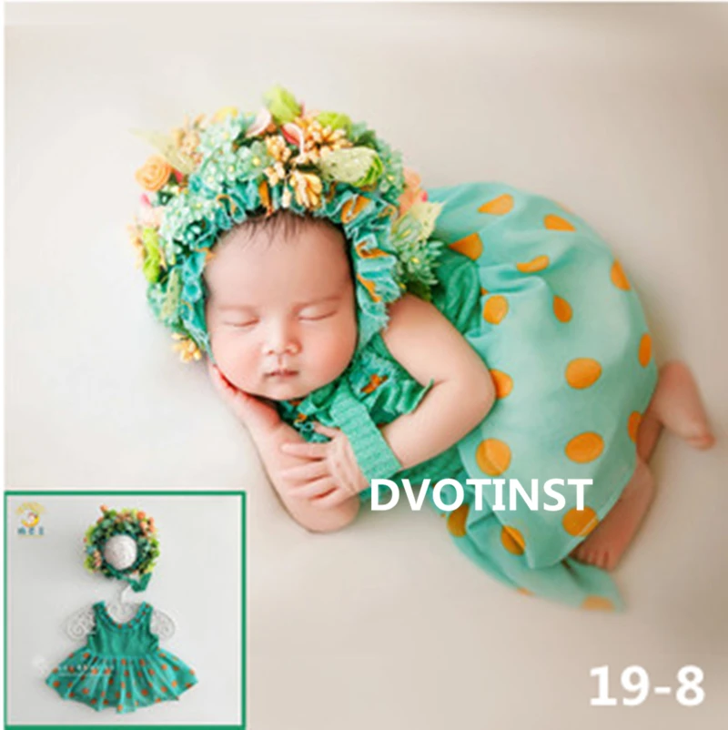 DVOTINST Реквизит за снимки на новородени, вязаная шапка с цветя + тоалети, рокля, комплект от 2 теми, аксесоари за фотография, подпори за студийната стрелба1