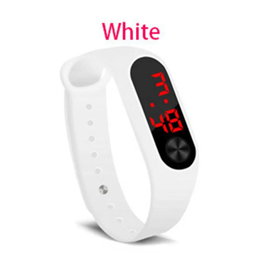 Мъжки, Дамски ежедневни спортни часовници-гривни, бели led електронни цифрови силиконови часовници в ярки цветове за деца0