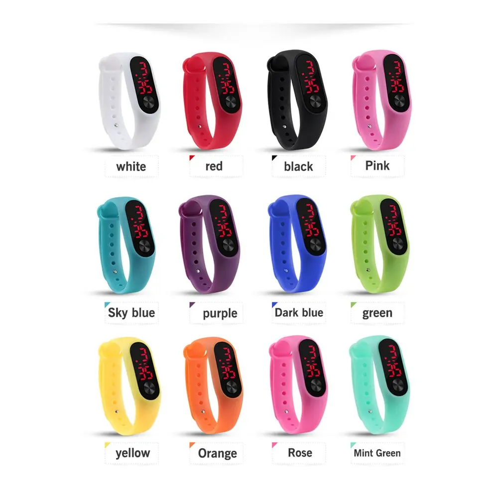 Мъжки, Дамски ежедневни спортни часовници-гривни, бели led електронни цифрови силиконови часовници в ярки цветове за деца3