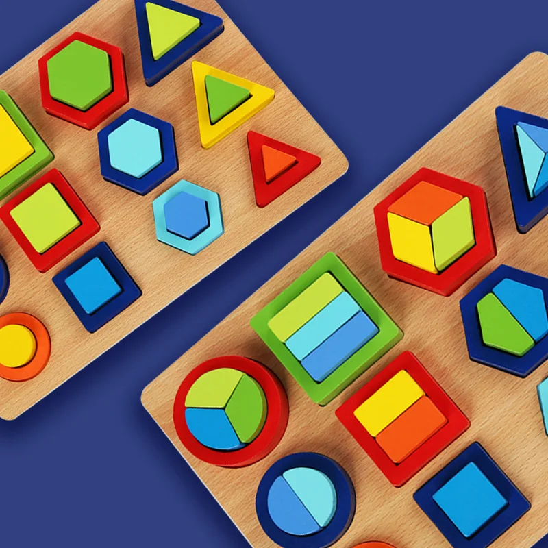 Дървени учебни помагала Монтесори, комбиниране на форми, забавни играчки за ранно обучение на деца, когнитивни 3d геометрични1