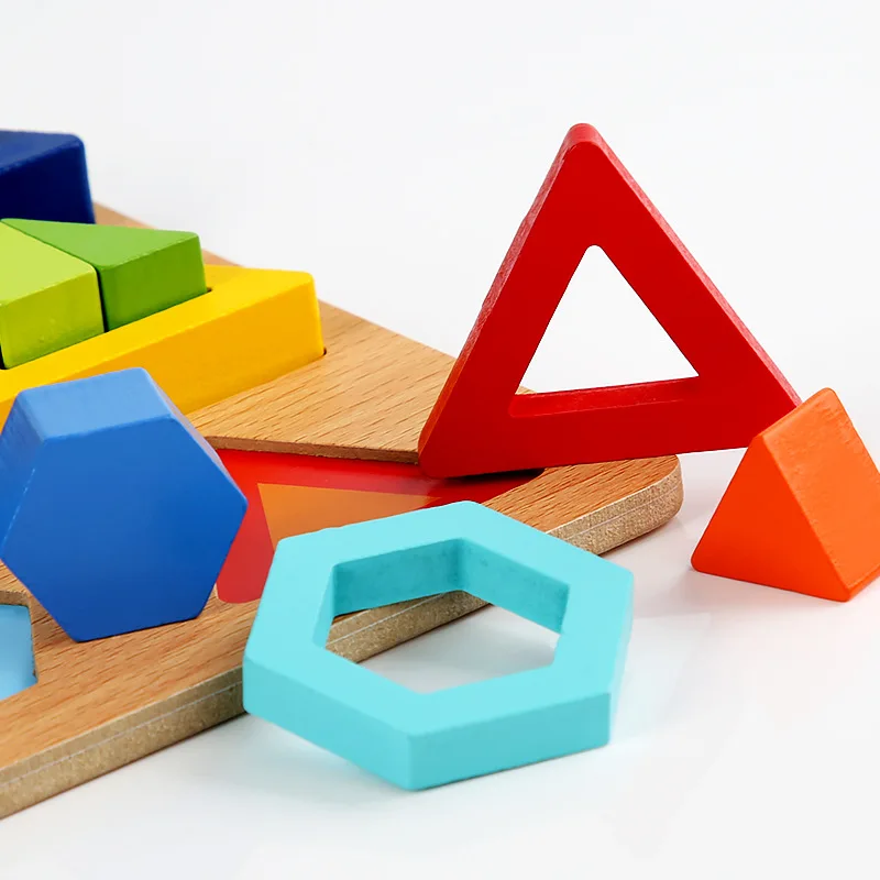 Дървени учебни помагала Монтесори, комбиниране на форми, забавни играчки за ранно обучение на деца, когнитивни 3d геометрични2