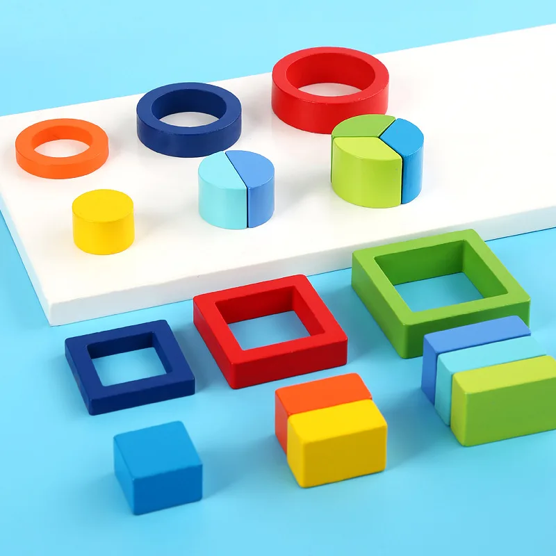 Дървени учебни помагала Монтесори, комбиниране на форми, забавни играчки за ранно обучение на деца, когнитивни 3d геометрични3