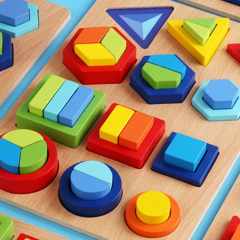 Дървени учебни помагала Монтесори, комбиниране на форми, забавни играчки за ранно обучение на деца, когнитивни 3d геометрични5