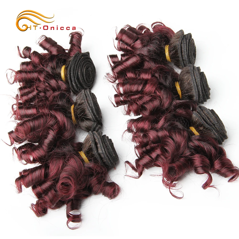 Еластични къдрава снопове перуански коса, 6 греди, Remy Omber Hair, 8-12 см, коси, букети за черни жени1