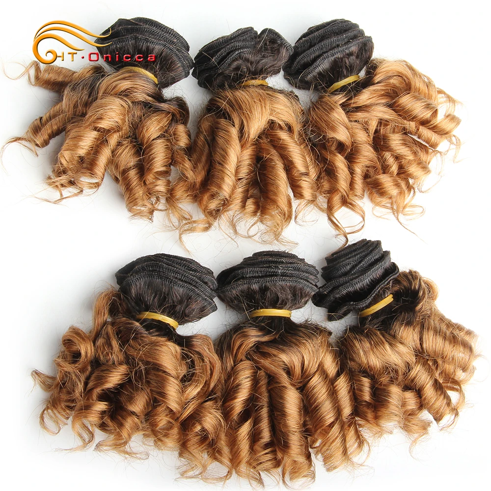 Еластични къдрава снопове перуански коса, 6 греди, Remy Omber Hair, 8-12 см, коси, букети за черни жени3