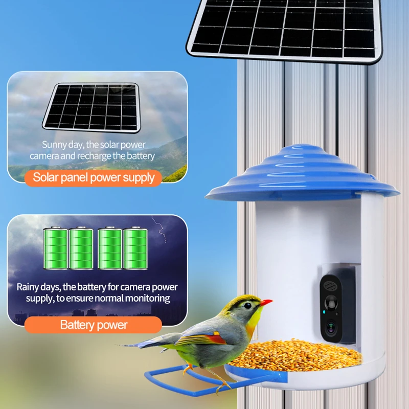 1080P Слънчеви Wifi камера за наблюдение на птици, външна водоустойчив безжична ясла за птици, 2-мегапикселови камери за наблюдение с откриването на изкуствен интелект, 2-лентов звук2