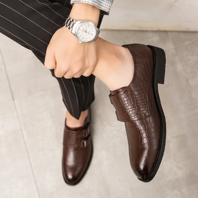 2023-Мъжки Модел обувки за Партита с Модерен Принтом Алигатор, Луксозни Oxfords От Естествена Кожа Черен Цвят на Дантела-за Всеки Ден4