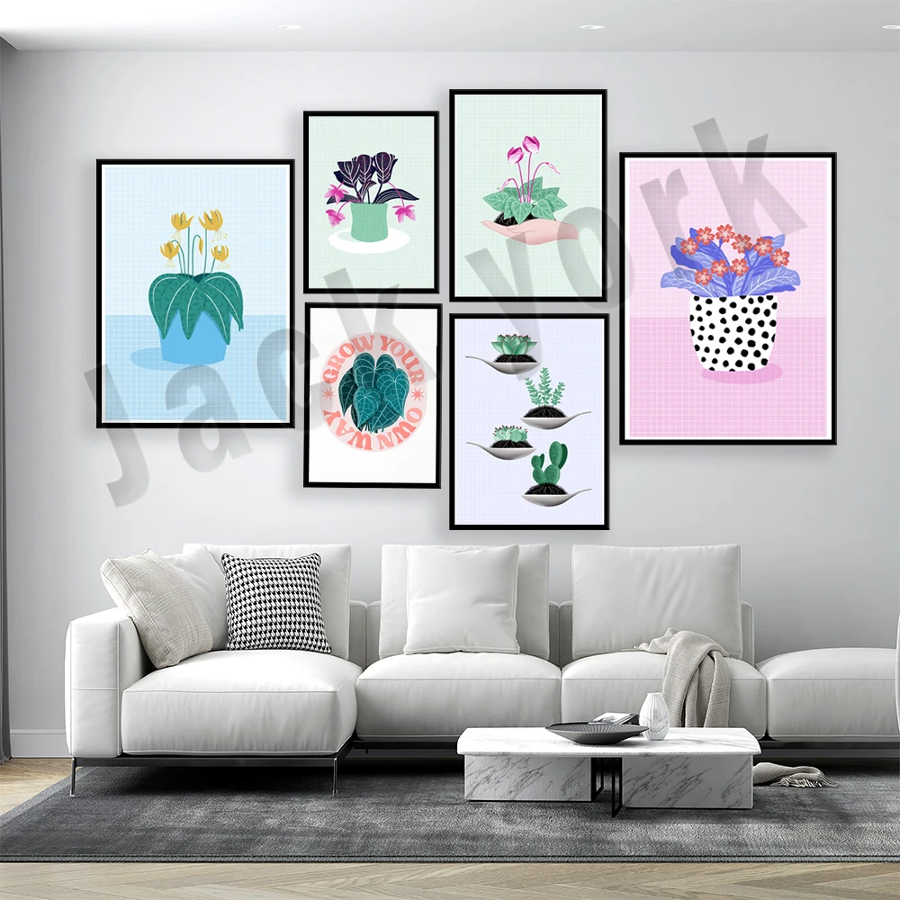Мини-флорални щампи, растения, кактуси, выращивай по свой начин, артистични щампи, ботанически илюстрации, печатни плакати със стайни растения0