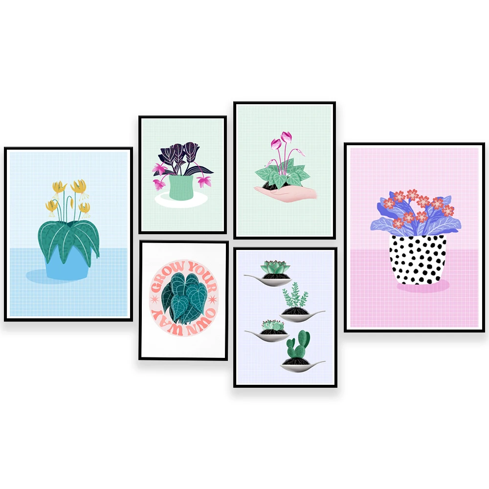 Мини-флорални щампи, растения, кактуси, выращивай по свой начин, артистични щампи, ботанически илюстрации, печатни плакати със стайни растения1