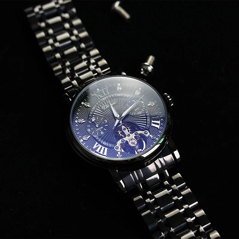Нов модерен бизнес автоматично кухи механичен мъжки часовник Black Warrior, индивидуалност1