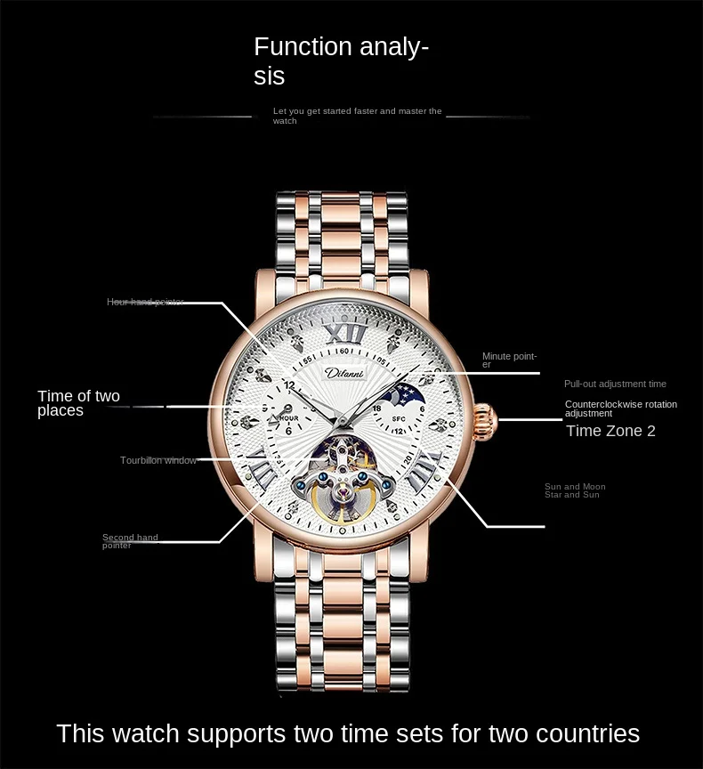 Нов модерен бизнес автоматично кухи механичен мъжки часовник Black Warrior, индивидуалност4