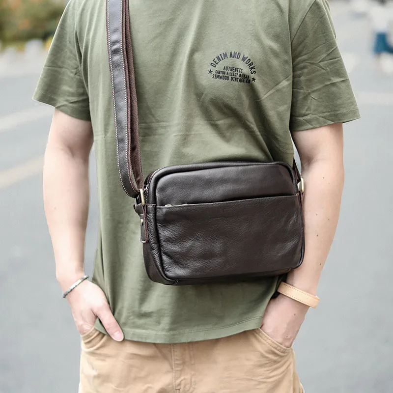 Луксозна мъжка чанта-месинджър от естествена телешка кожа в Ретро стил с едно рамо за дневни партита на открито с множество джобове, благородна малка квадратна чанта0