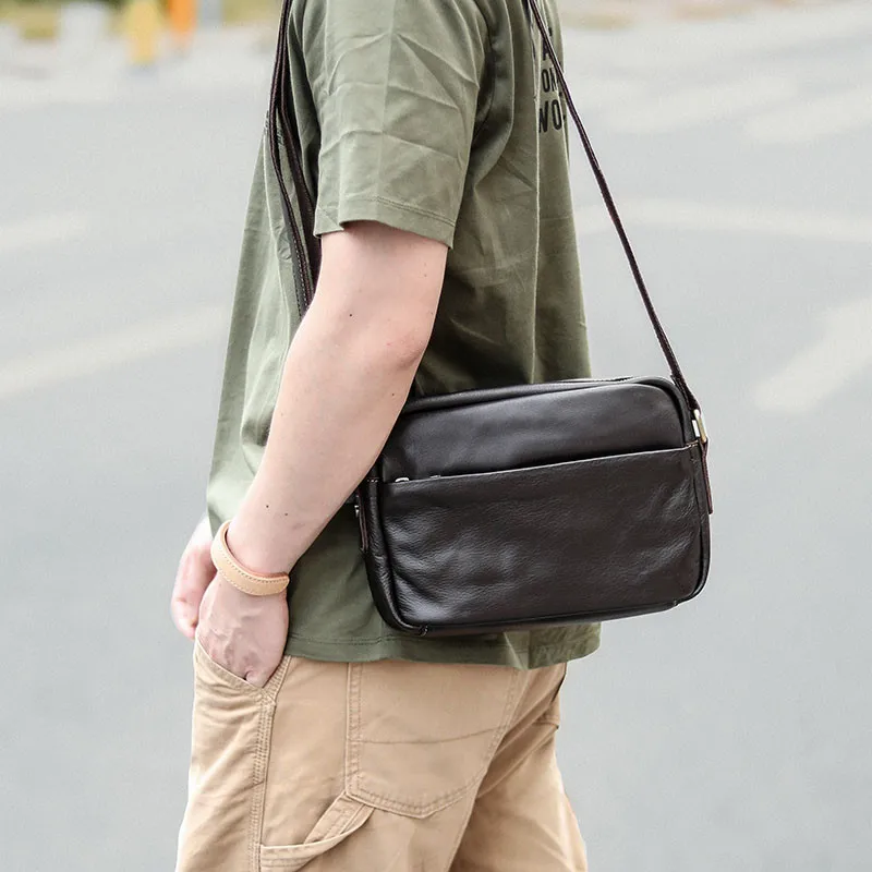 Луксозна мъжка чанта-месинджър от естествена телешка кожа в Ретро стил с едно рамо за дневни партита на открито с множество джобове, благородна малка квадратна чанта2