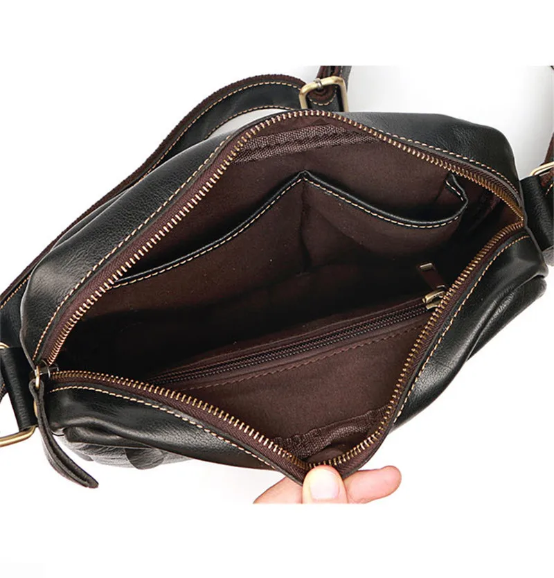 Луксозна мъжка чанта-месинджър от естествена телешка кожа в Ретро стил с едно рамо за дневни партита на открито с множество джобове, благородна малка квадратна чанта4