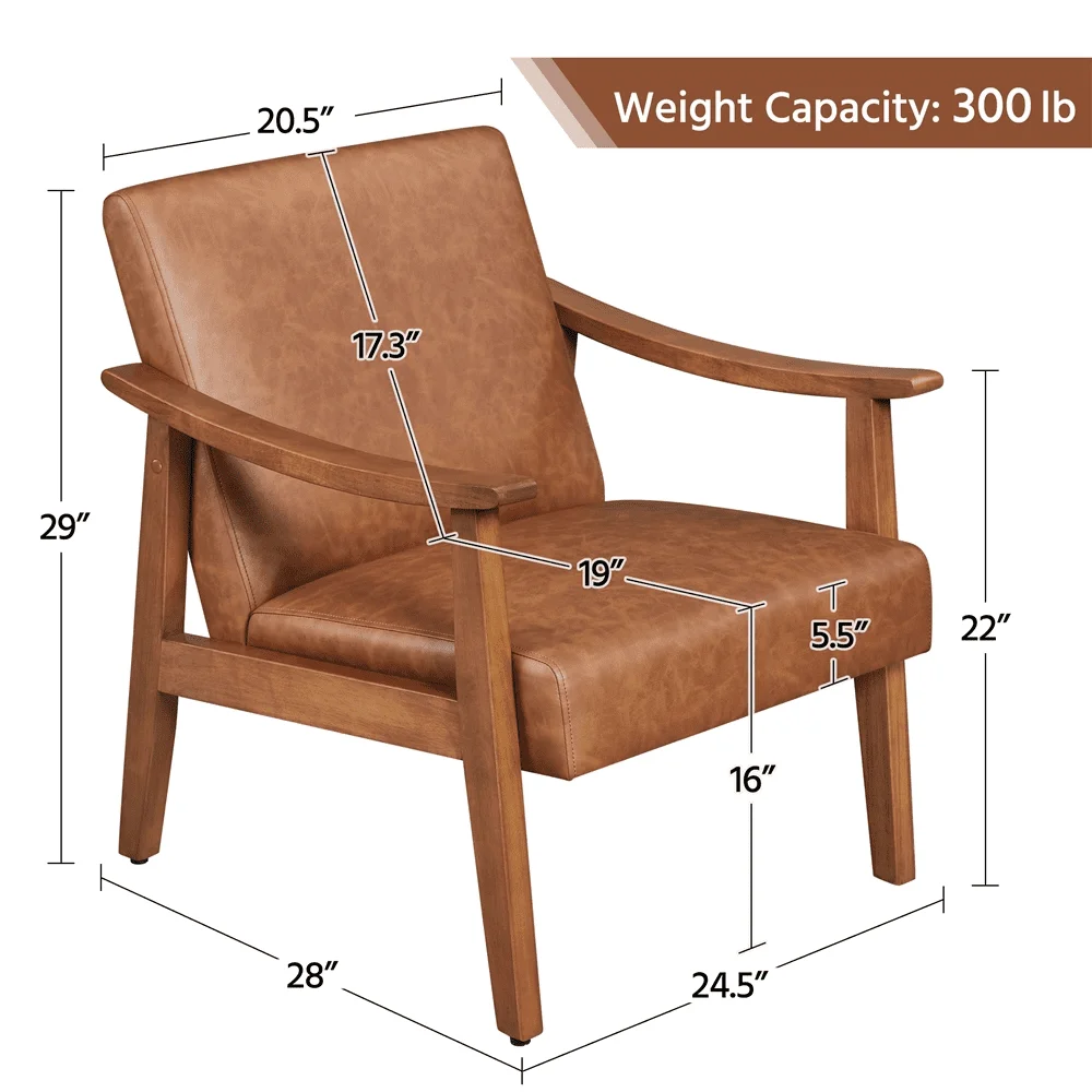Дизайнерски стол Олдън от изкуствена кожа с дървени подлакътници, светло кафяво3