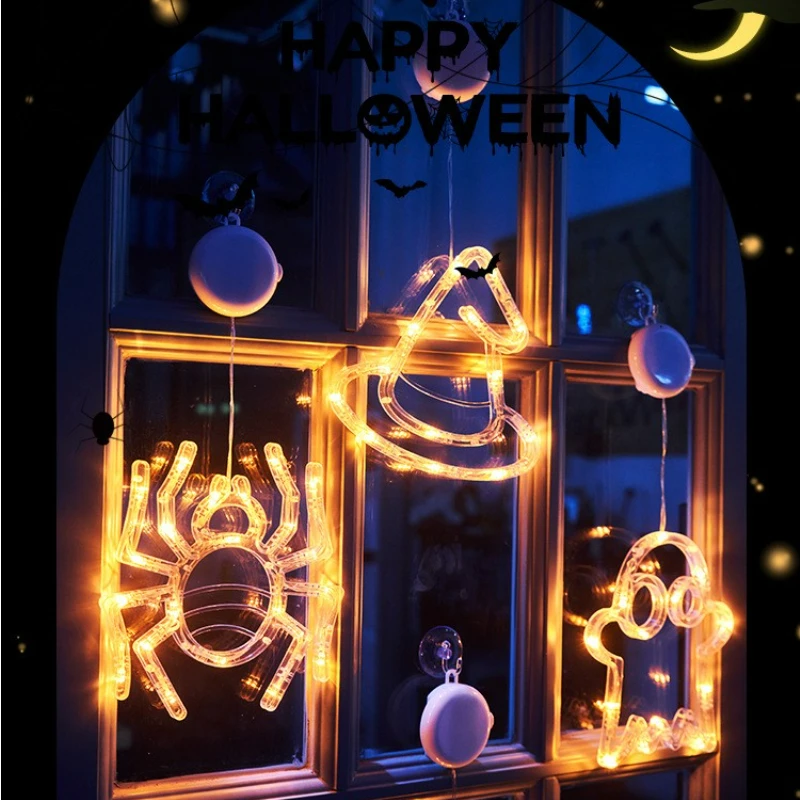 Led лека нощ на Хелоуин, тиква, прилепи, призраци, търтей, окачен украшение, Щастливо украса за Хелоуин за домашно осветление новост1