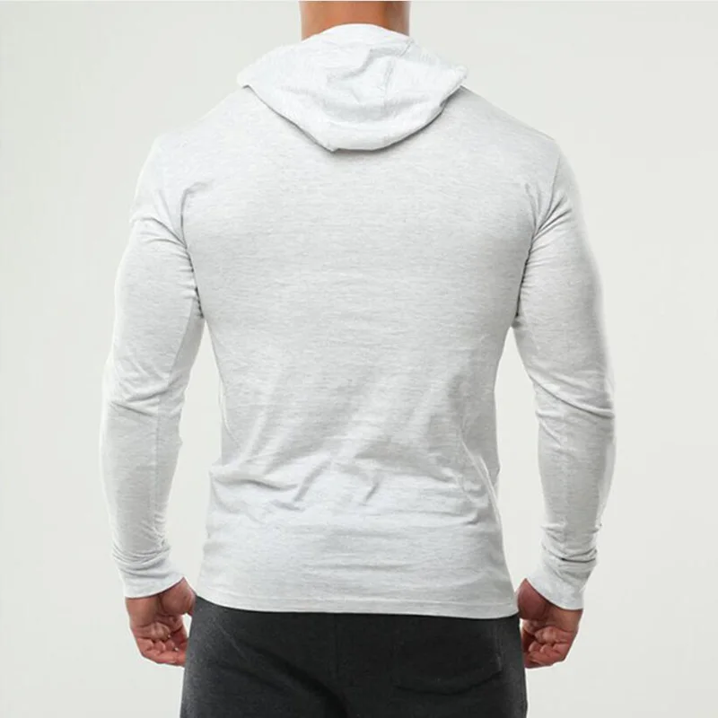 Марка Gym Bodybuilding Ежедневната мъжка риза от фин памук с дълъг ръкав, есенна солнцезащитная дишаща модерна риза с качулка за мускулите1