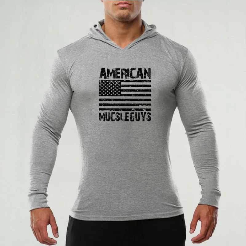 Марка Gym Bodybuilding Ежедневната мъжка риза от фин памук с дълъг ръкав, есенна солнцезащитная дишаща модерна риза с качулка за мускулите4