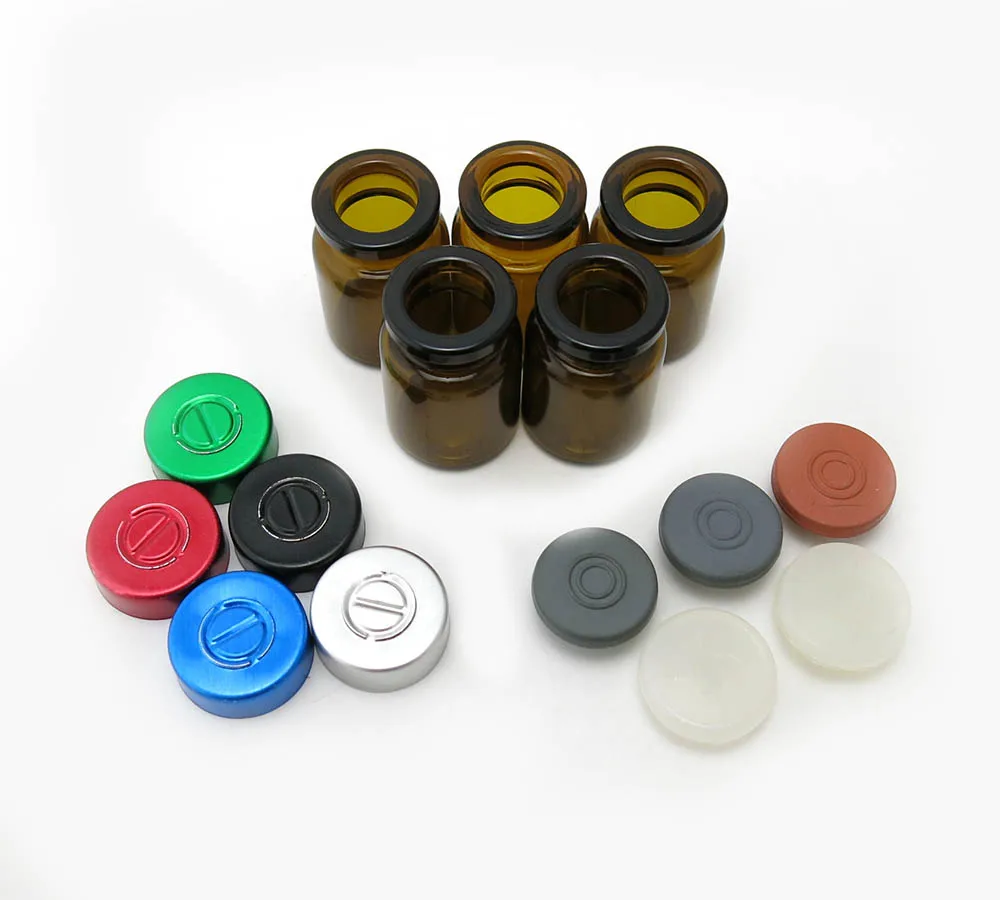 флаконите за лекарства по 100x5 мл кехлибарен цвят, с алуминиеви панти капак 5 цвята, флакони за инжектиране обем 5 cc едро4