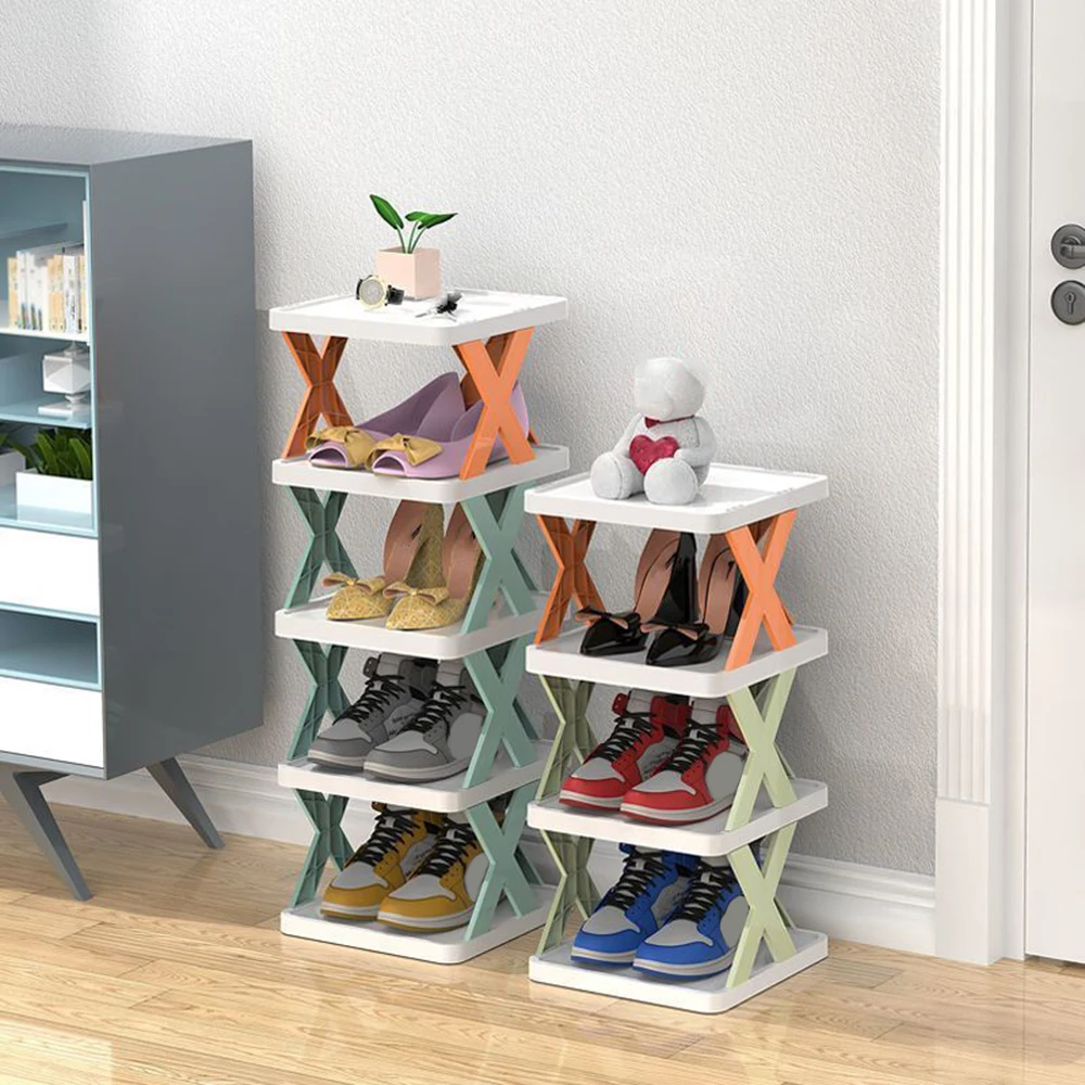 Заоблени комбиниран шкаф за съхранение на обувки, малък и удобен, може да се използва свободно в домашни условия, многослойни ъгли, пластмасови склад2