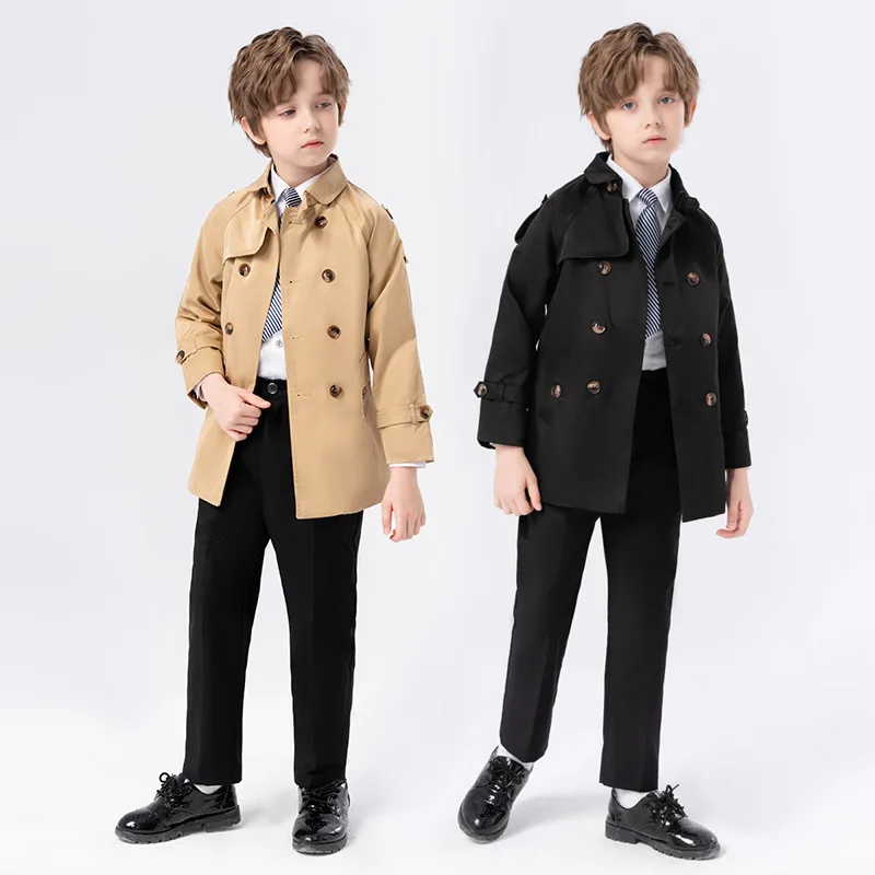 Есенно-зимни детски ветровка от 3 до 10 години, тренч, ветрозащитная бебешко яке цвят каки, палто за момчетата-тийнейджъри, модно палто0