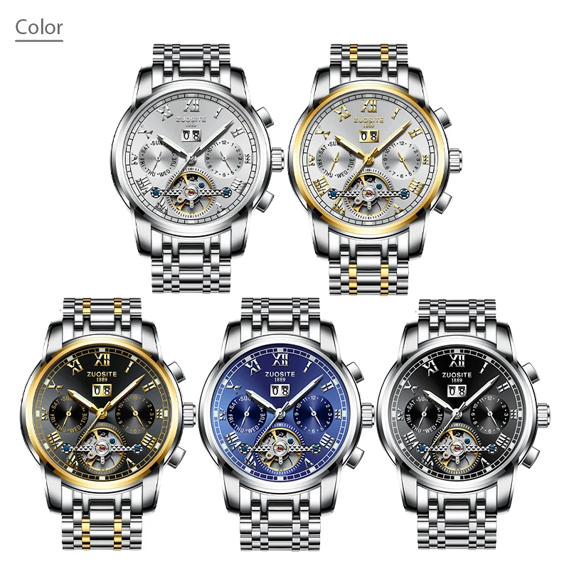 Луксозни маркови часовници, мъжки висококачествени автоматични механични ръчни часовници с турбийоном, оригинални водоустойчив класически мъжки ръчен часовник син1