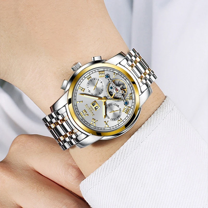 Луксозни маркови часовници, мъжки висококачествени автоматични механични ръчни часовници с турбийоном, оригинални водоустойчив класически мъжки ръчен часовник син2