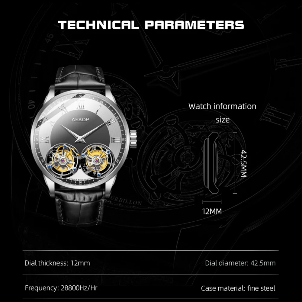AESOP Механизъм с Двойно Турбийоном Мъжки Механични Часовници Мъжки Часовници с виртуален скелет за Мъже Мъжки Часовници с Хронограф reloj hombre2
