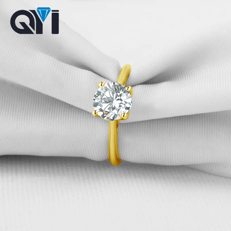 QYI Fine Jewelry Пръстен Годежни пръстени от масивно жълто злато, 14 К, подарък за Свети Валентин, кръгъл диамант с муассанитом на 1.25 карата за жени0