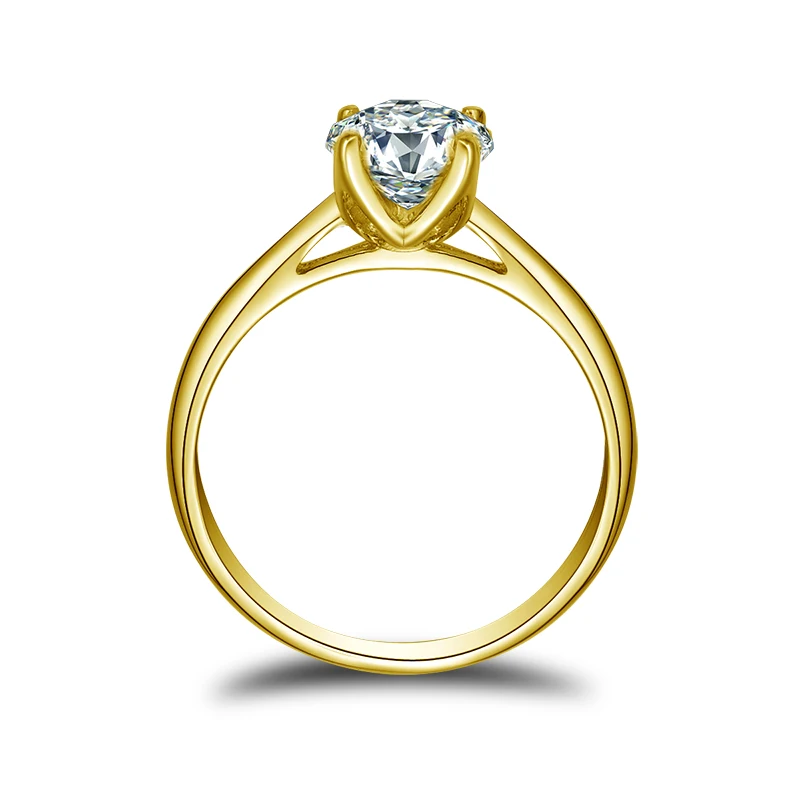 QYI Fine Jewelry Пръстен Годежни пръстени от масивно жълто злато, 14 К, подарък за Свети Валентин, кръгъл диамант с муассанитом на 1.25 карата за жени2