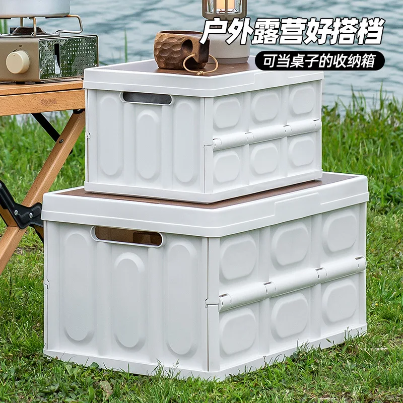 Кутия за съхранение, сгъваема кутия за нощуване на открито с дървен капак, авто кутия за съхранение с голям капацитет0