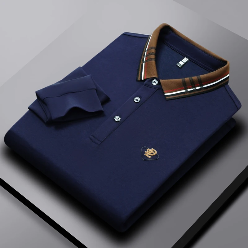 Мъжки есенна бизнес модерна мъжка риза поло с дълъг ръкав, двустранен памучен ежедневни мъжки t-shirt polo, polo femme2