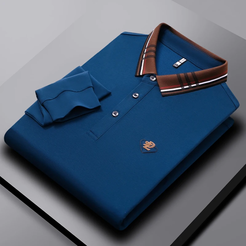 Мъжки есенна бизнес модерна мъжка риза поло с дълъг ръкав, двустранен памучен ежедневни мъжки t-shirt polo, polo femme3