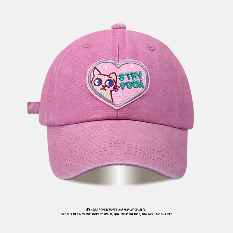 Розовата любов, сладък котка, скъпа бейзболна шапка за момичета, мек памучен регулируема бейзболна шапка, модни корейски спортни шапки Kawaii с сенника4