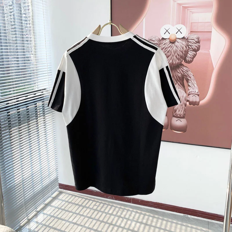 Цветна тениска с къси ръкави Yohji Yamamoto Y-3 с принтом за мъже и жени от чист памук в тон с три ивици Година 3 с къс ръкав3