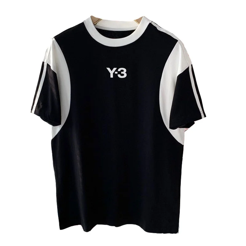 Цветна тениска с къси ръкави Yohji Yamamoto Y-3 с принтом за мъже и жени от чист памук в тон с три ивици Година 3 с къс ръкав4