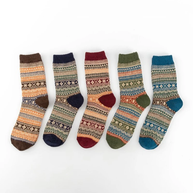 5 двойки Есен зима Нови мъжки памучни изолирана чорапи Harajuku Ретро мода Ежедневни вълнена висококачествени памучни дрехи на едро Зимни чорапи0