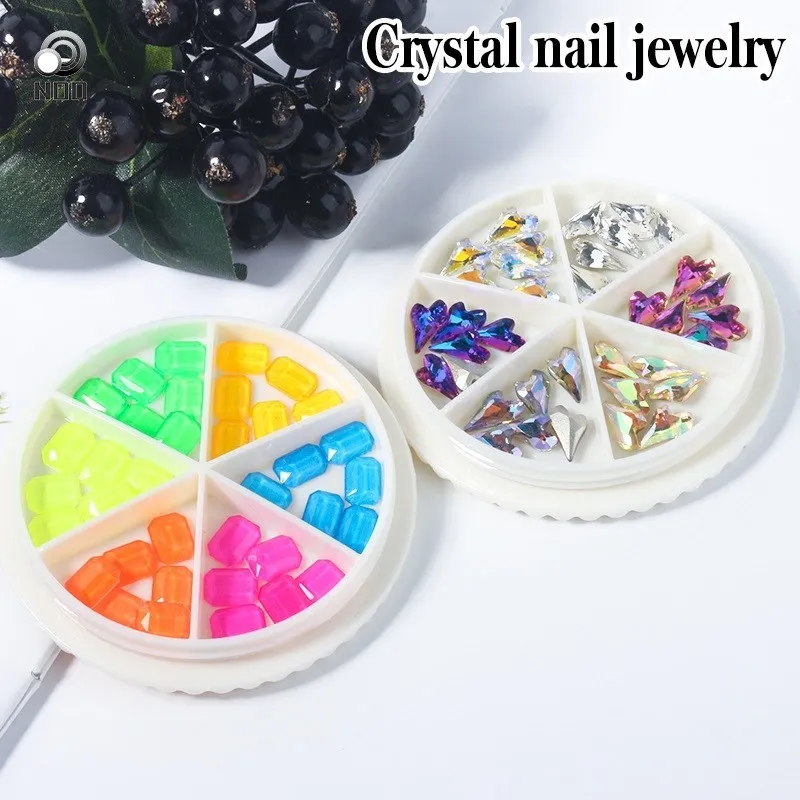 36шт 6 цвята, V-образен crystal с V-образно дъно, остър блясък, кристал, камък за нокти, декорация за нокти с формата на сърце, колекция от талисмани1