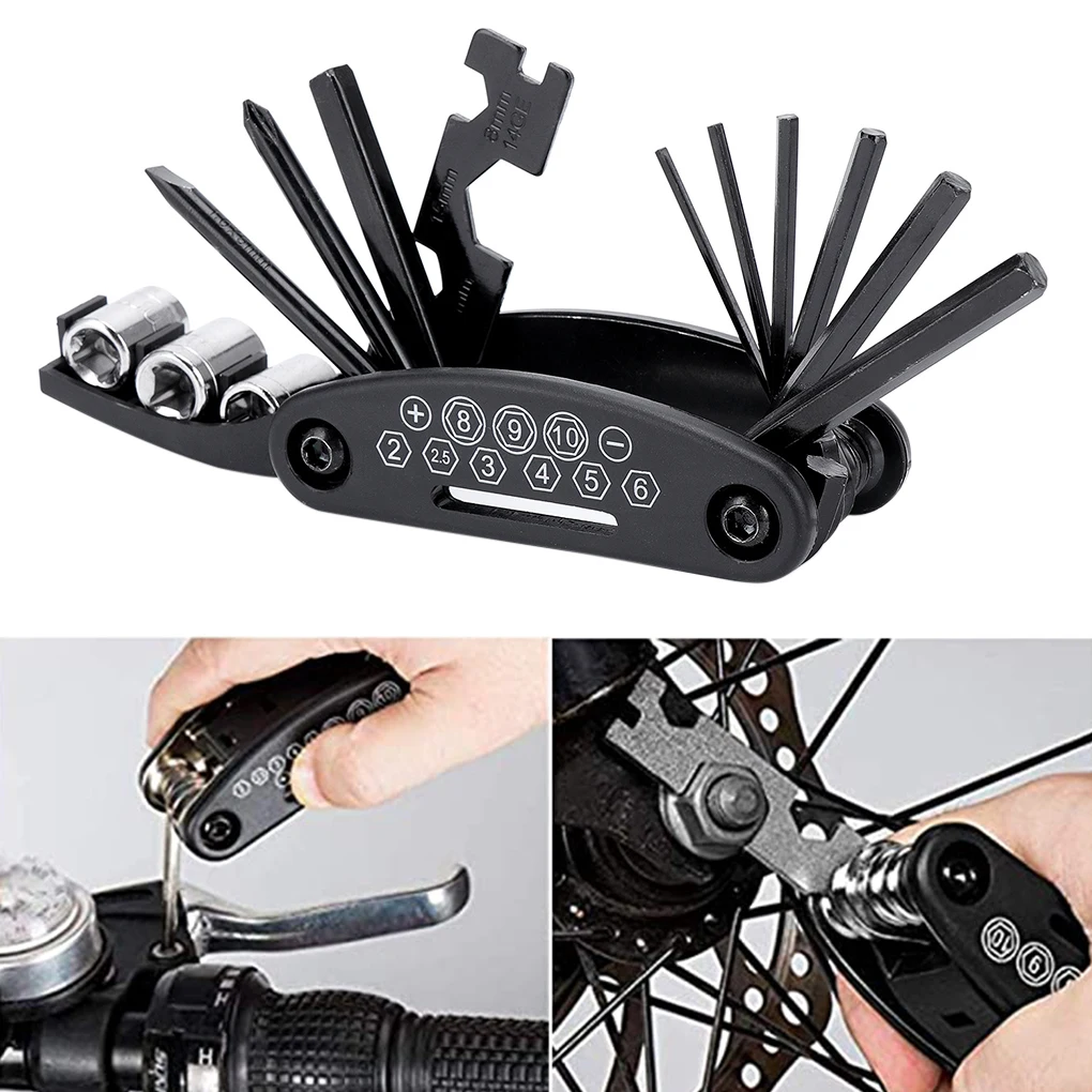 Набор от велосипедни гаечных ключове, инструменти за отвертки за велосипед, 16-в-1, преносим комплект гаечных ключове за ремонт на велосипеди5