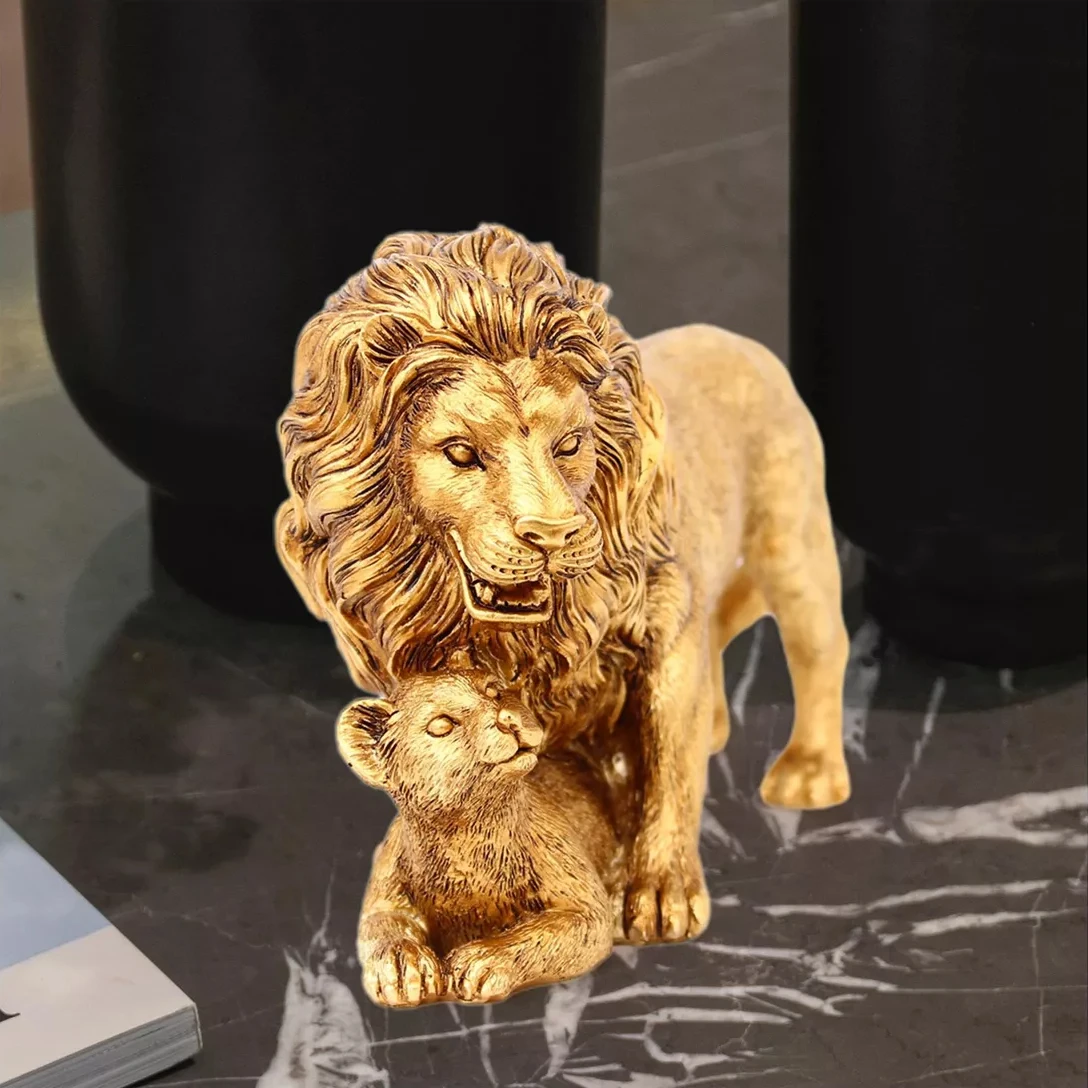 Украса с лъв от катран в европейски стил, статуята на баща лъв и зверче, скулптури за дома, хол, плотове, външно украса1