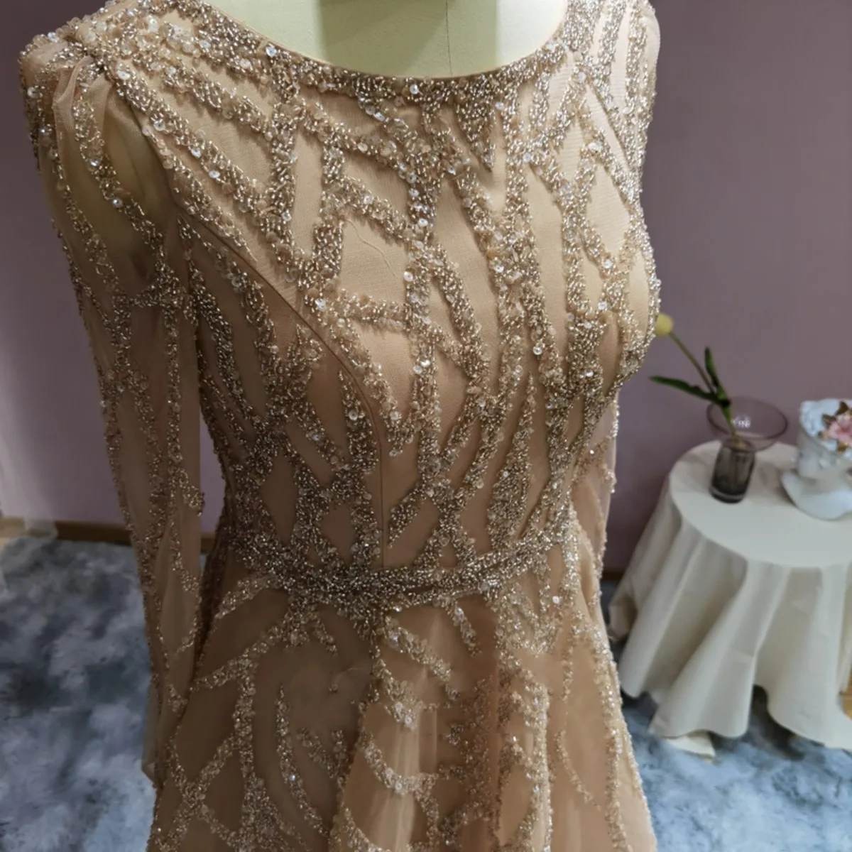 Луксозно Дубайское мюсюлманската вечерна рокля midi цвят шампанско за жени, сватбени рокли с дълги ръкави, арабски вечерни рокли с дължина до щиколоток, рокли за абитуриентски бал3