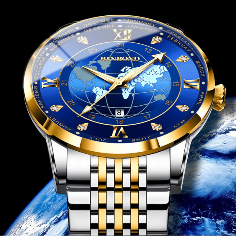 2023 Нови модни творчески мъжки часовник от синьо злато, кварцов механизъм водоустойчив, с нежна дата, бизнес ръчни часовници, мъжки часовници1